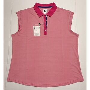 FootJoy Womens Cap Sleeve Feeder Stripe Golf Polo Shirt Pink XL NWT 29245